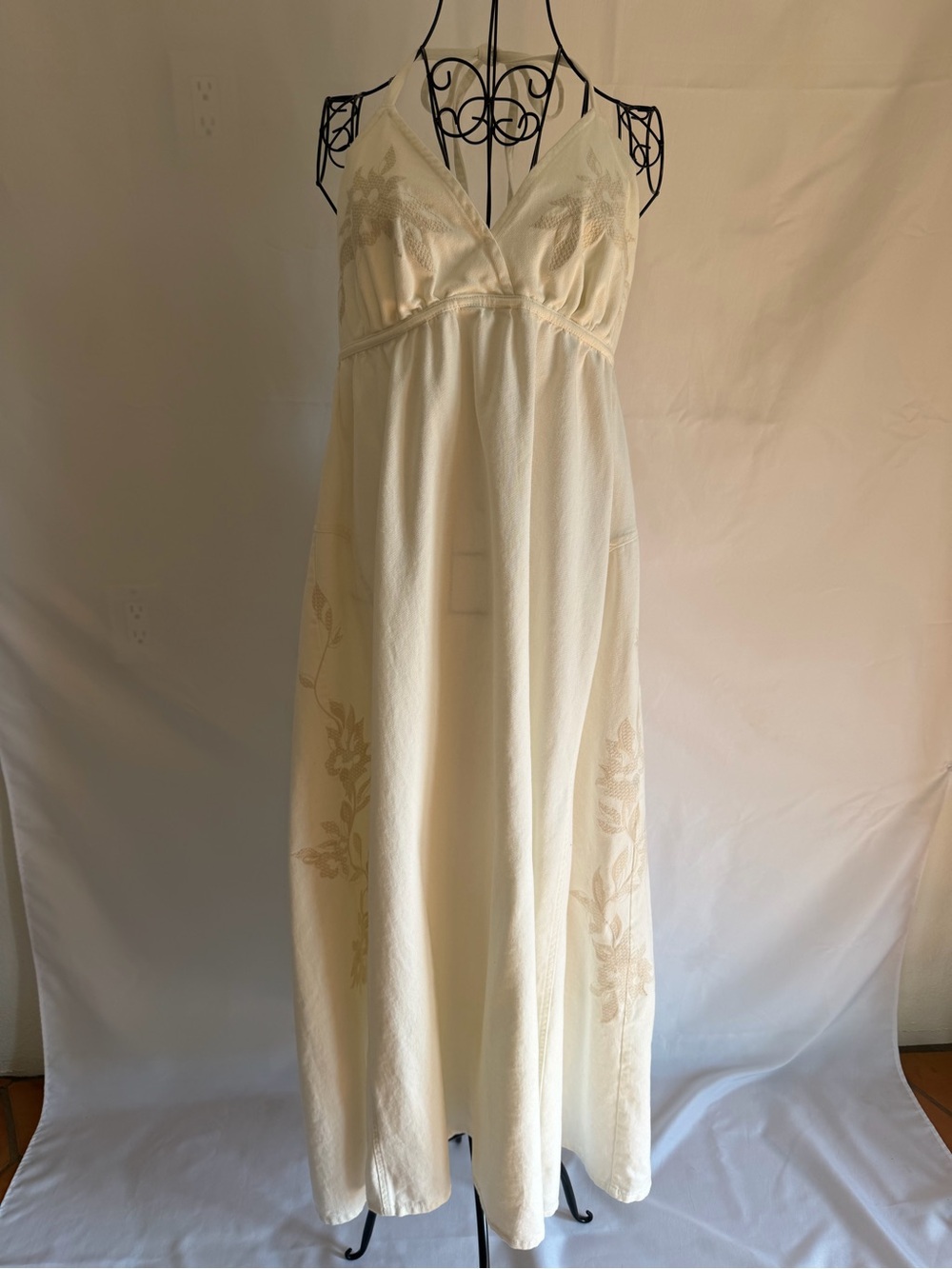 Robert Rodriguez Cream Embroidered Long Denim Dress